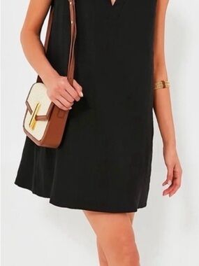 Tuckernuck Linen V-Neck dress with pockets. Black, size Large.